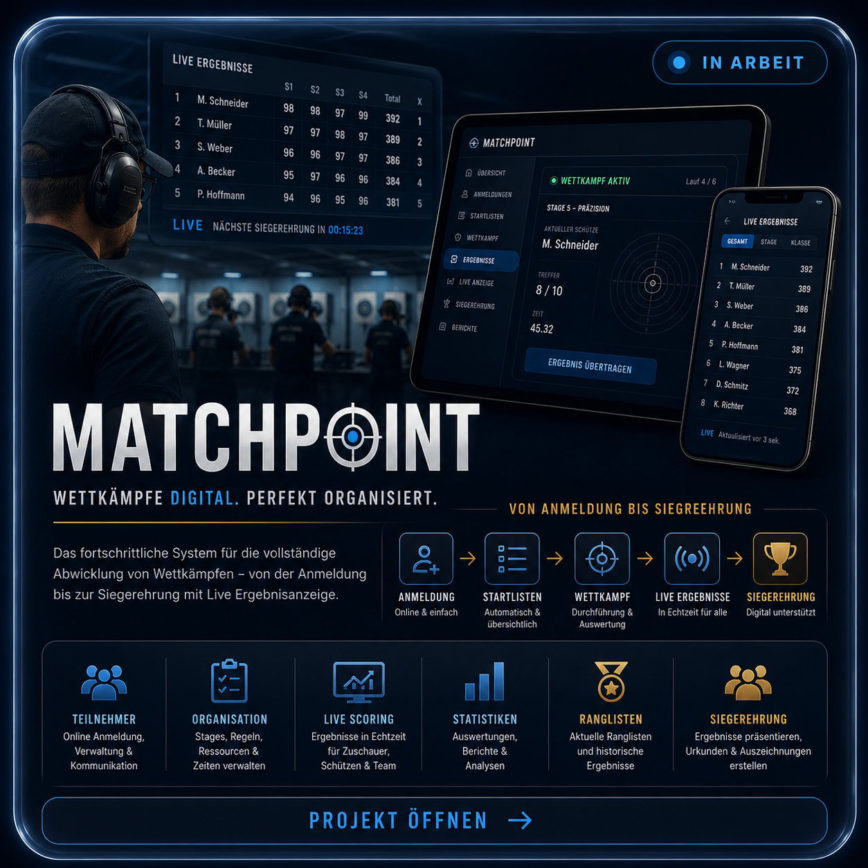 Key Visual von MatchPoint mit digitaler Wettkampfverwaltung und Live-Ergebnissen
